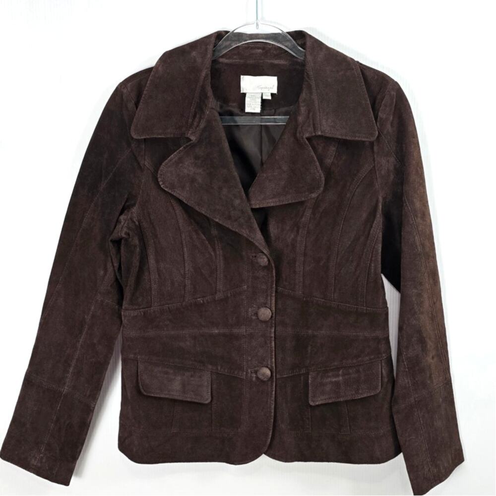Vintage Brown Suede Leather Blazer Jacket Tailored Y2K Western Spiegel Size 14